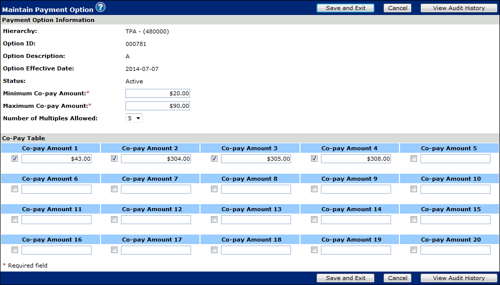 options payment maintaining descriptions field